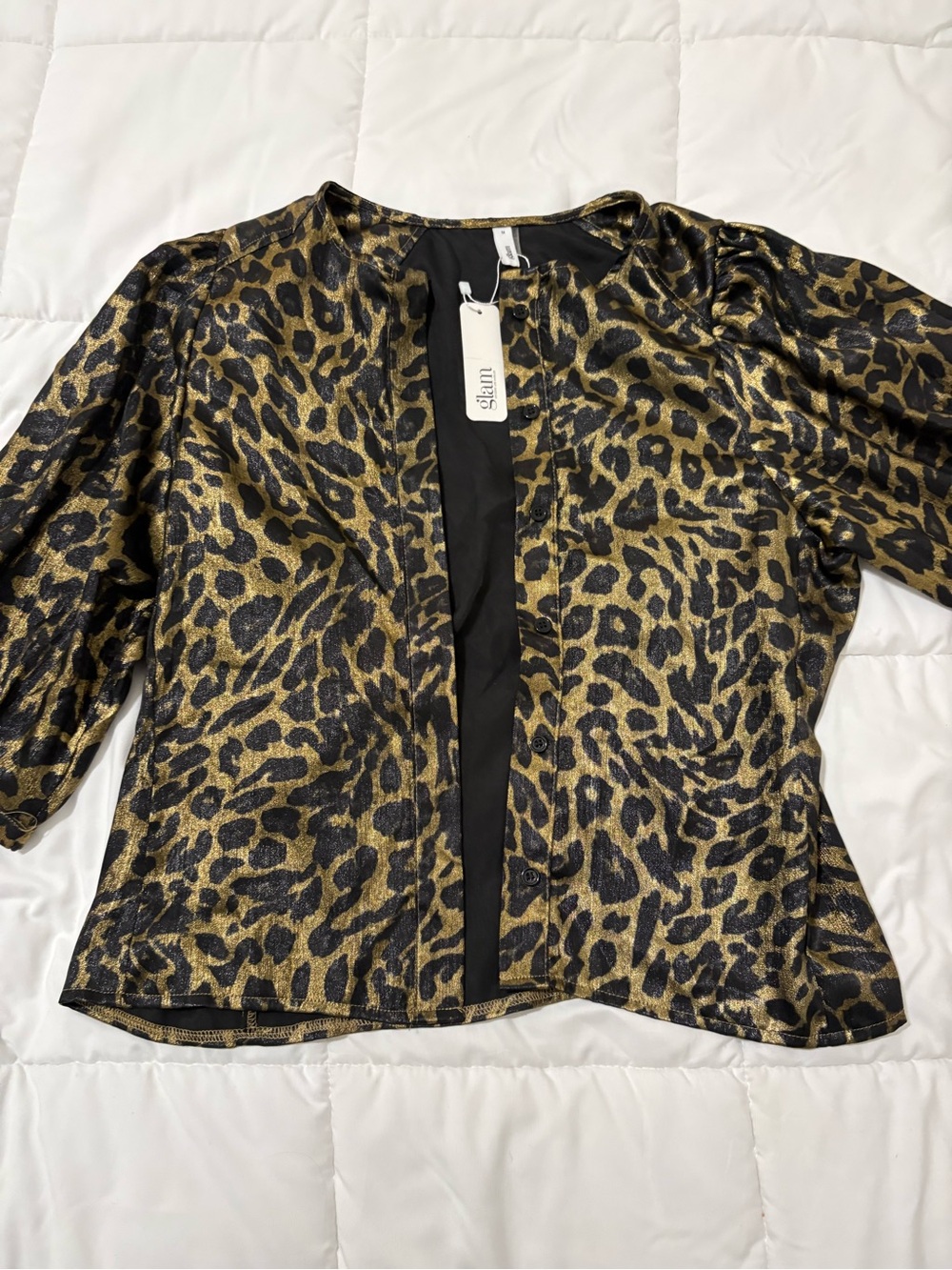 NWT Glam metallic Leopard Print Jacket button up shirt- Gold/Black